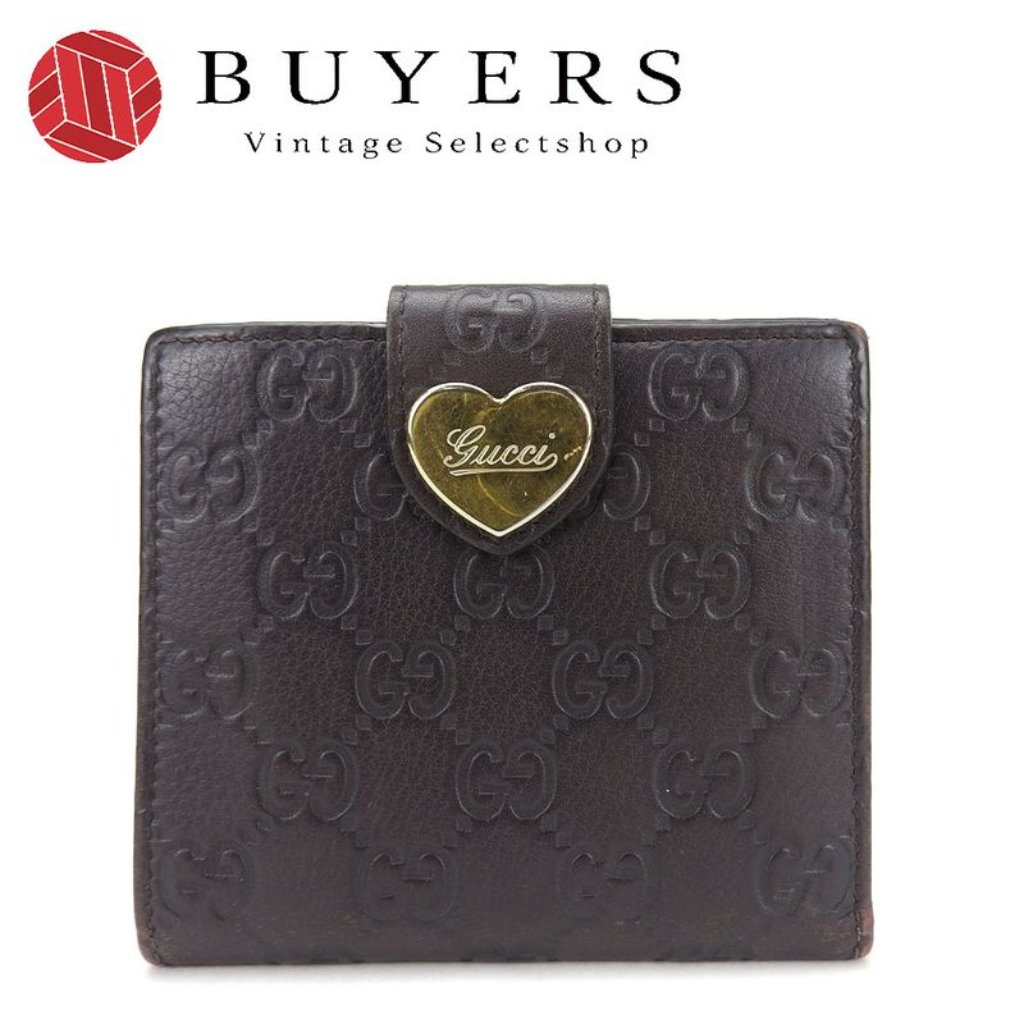 Gucci Bifold Wallet Guccissima Cima Leather Brown Gold Hardware Heart
